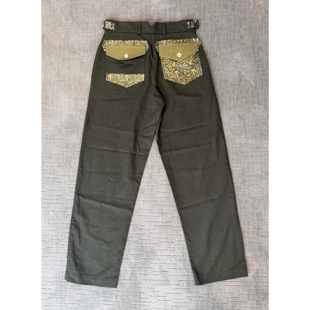 NWT Nicholas Daley Green Khaki Mix Double-Pocket Patchwork Straight Leg Pants